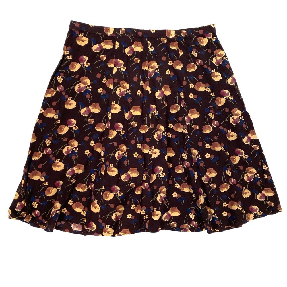 Vintage 90s Cottage Brown Floral Button Mini Skirt